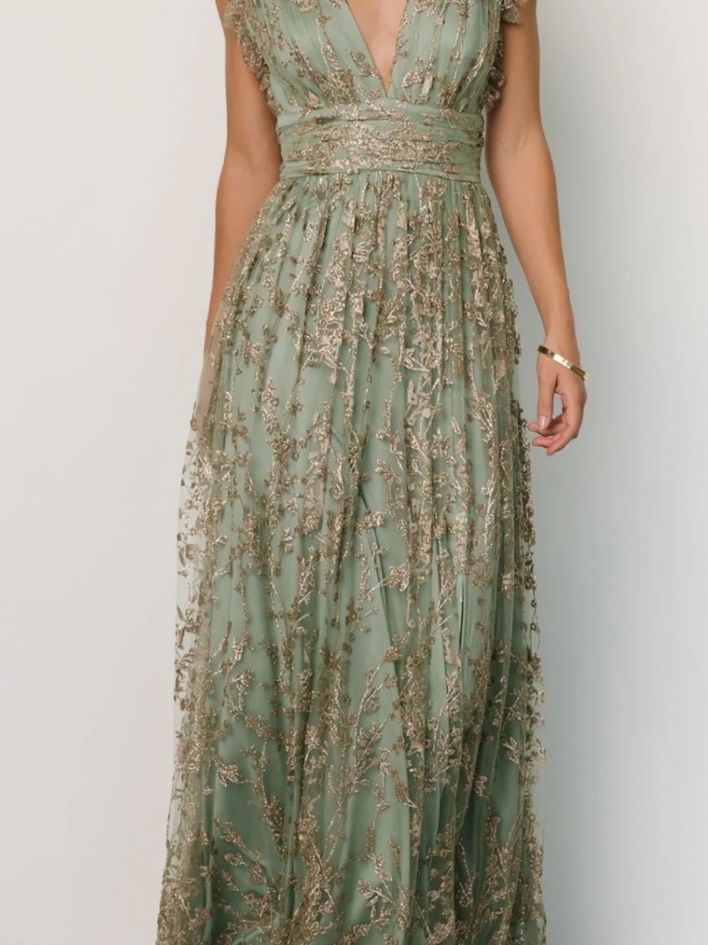 Baltic Born Arlene Shimmer Gown | Sage Green & Gold | Size Large - Picture 1 of 4